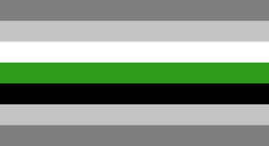 Bandeira demineutrois de borda redonda: sete faixas das cores cinza escuro, cinza, branco, verde, preto, cinza e cinza escuro.