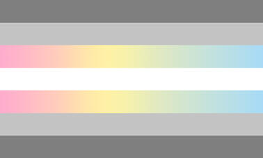 Bandeira demifluid de borda redonda: sete faixas das cores cinza escuro, cinza, espectro, branco, espectro, cinza e cinza escuro