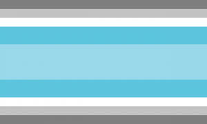 Bandeira magigaroto, em que as faixas intermediárias são azul e bem maiores que as da ponta (cinzas e branca)