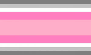 Bandeira magigarota, em que as faixas intermediárias são rosa e bem maiores que as da ponta (cinzas e branca)