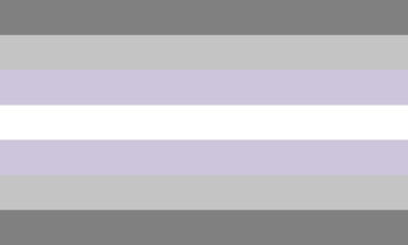 Bandeira deminãobinárie de borda redonda: sete faixas das cores cinza escuro, cinza, roxo, branco, roxo, cinza e cinza escuro.