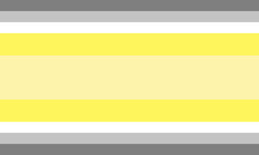 Bandeira magigênero, em que as faixas intermediárias são amarelas e bem maiores que as da ponta (cinzas e branca)